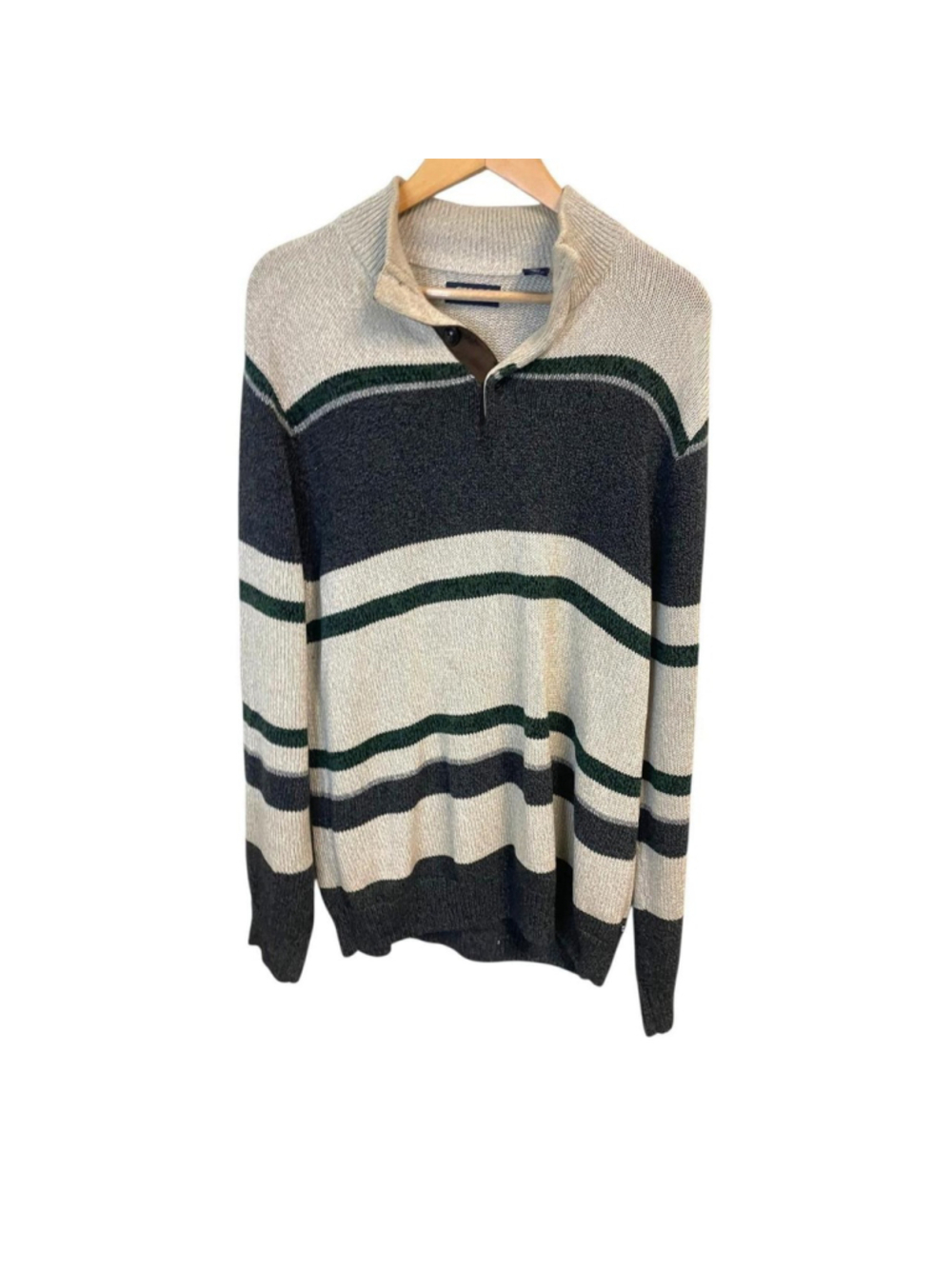 Navy, green and cream striped quarter zip sweater #preppy #nautical